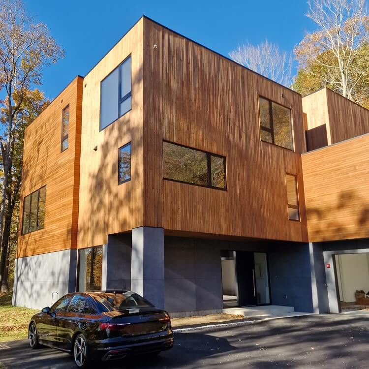 high-end home with large black aluminium windows Aluprof MB-79N from debesto in luxury villa in woods