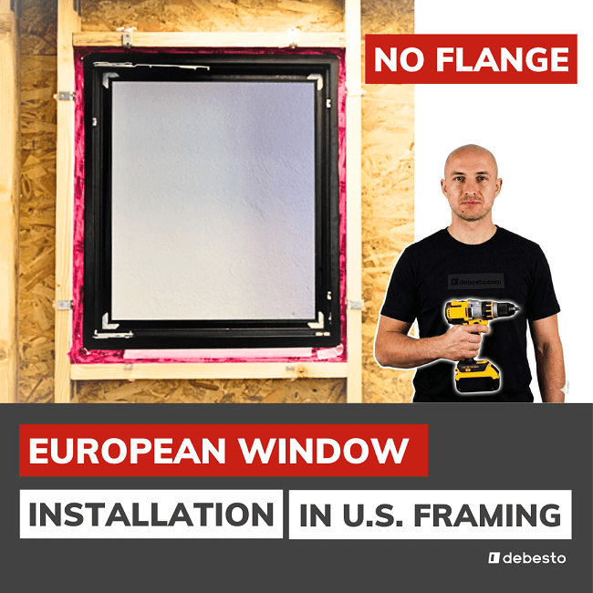 European tilt and turn window no flange installation in american framing